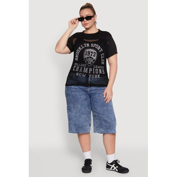 Womens Plus Size Fishnet Detail Brooklyn Sport Club Top