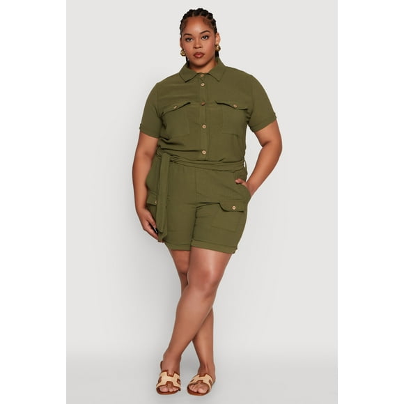 Womens Plus Size Fixed Cuff Shorts with Tie Waist Belt