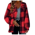 thumbnail image 1 of Womens Plus Size Fleece Coats S-5X Casual Button-Down Collared Shackets Jackets Ladies Trendy Long Sleeve Plaid Printed Warm Outerwear Coat, 1 of 4