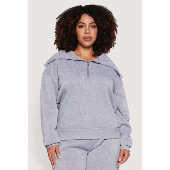 Womens Plus Size Fleece Collared Quarter Zip Pullover Sweatshirt