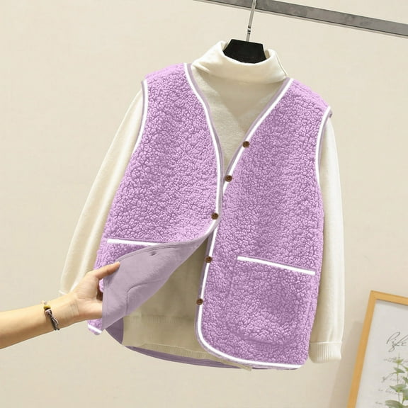 Womens Plus Size Fleece Vest Lightweight Sleeveless V Neck Sherpa Cropped Cardigan Warm Comfy Fall Winter Casual Jacket with Pockets