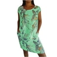 thumbnail image 1 of Womens Plus Size Floral Dresses Summer Casual Cap Sleeve Midi Dresses with Pocket Loose Travel Vacation Outfits Green, 2XL, 1 of 5