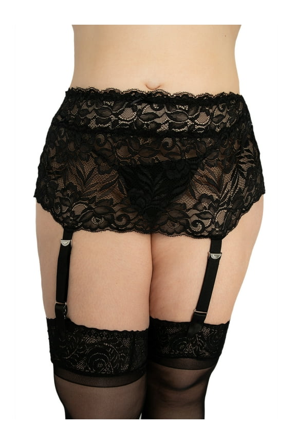 Womens Plus Size Floral Lace Nickel Free Adjustable Garterbelt Garter Belt for Stockings Lingerie