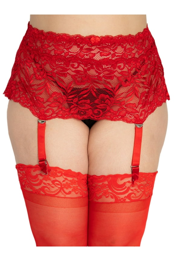 Womens Plus Size Floral Lace Nickel Free Adjustable Garterbelt Garter Belt for Stockings Lingerie