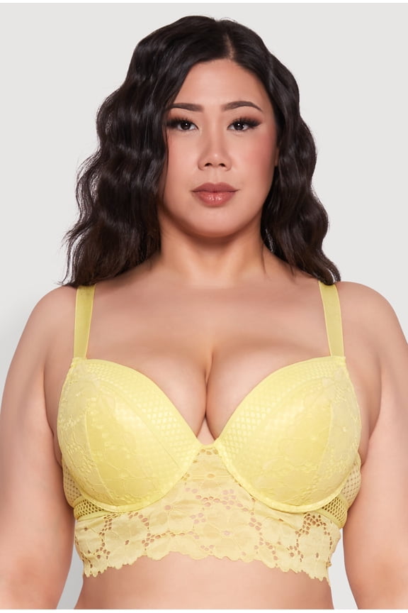 Womens Plus Size Floral Lace Plunge Longline Bra