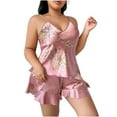 thumbnail image 1 of Womens Plus Size Floral Pajama Set 2 Piece Silk Satin Sleepwear Camisole Tops Ruffle Hem Shorts Pjs Sets Nightwear Pink, XL, 1 of 4
