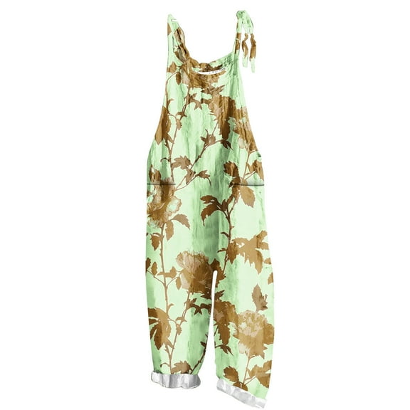 Womens Plus Size Floral Printed Boho Jumpsuits Sleeveless Adjustable Strap Baggy Romper Wide Leg Overalls with Pockets