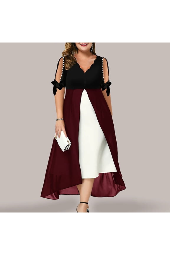 Womens Plus Size Formal Dresses V Neck Off Shoulder Cocktail Party Dress Lace Sleeves Split A-Line High Low Dresses