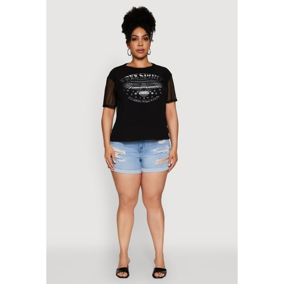 Womens Plus Size Free Spirit Graphic Mesh Top