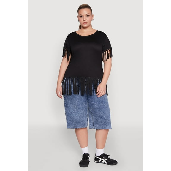 Womens Plus Size Fringe Hem Tee