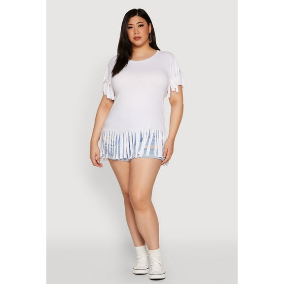Womens Plus Size Fringe Hem Tee