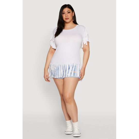 Womens Plus Size Fringe Sleeve Tee