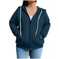 thumbnail image 1 of Womens Plus Size Full Zip Jacket with Pockets Hooded Cotton Casual Fall Long Sleeve Pockets Sweatshirt Outerwear (3XL, Navy), 1 of 6