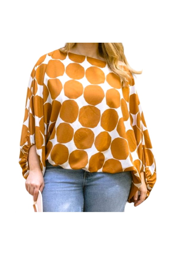 Geometric Dot Print Beige, Blouses & Tops Women's Plus Size