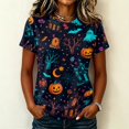 thumbnail image 1 of Womens Plus Size Halloween Shorts Sleeve Crewneck Witch Ghost Print Tunic Tops Fall Casual Blouse, 1 of 7