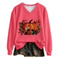 thumbnail image 1 of Womens Plus Size Halloween Sweatshirts Trendy Pumpkin Floral Printed Long Sleeve Graphic Tops Fall Loose Fit V Neck Tshirts Pullovers Pink XXL, 1 of 3