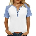 thumbnail image 1 of Womens Plus Size Henley Shirt, Short Raglan Sleeve Shirts for Women Summer Fashion Color Patchwork Crewneck Button Up T-Shirts, 1 of 6