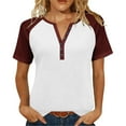 thumbnail image 1 of Womens Plus Size Henley Shirt, Short Raglan Sleeve Shirts for Women Summer Fashion Color Patchwork Crewneck Button Up T-Shirts, 1 of 6