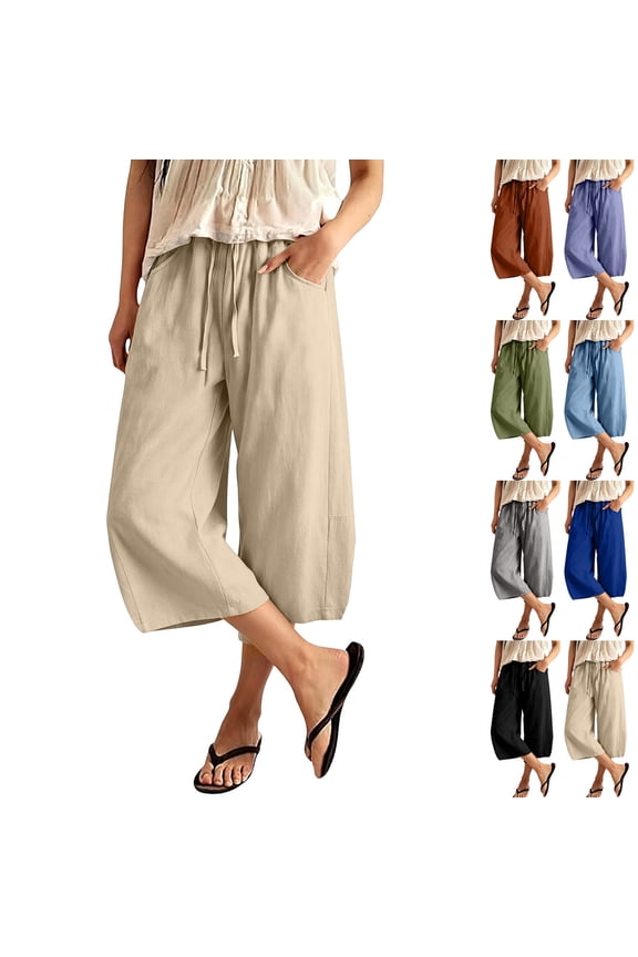 Womens Plus Size High Waist Quick Dry Harem Jogger Pants Elastic Waist Curved Baggy Casual Long Trousers with Side Pockets Beige XL(XL)