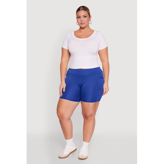 Womens Plus Size High Waisted Biker Shorts with Cell Phone Pockets