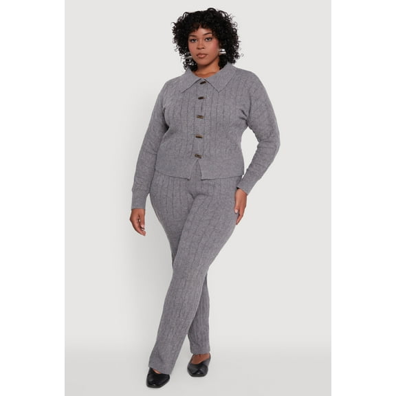 Womens Plus Size High Waisted Cable Knit Pants