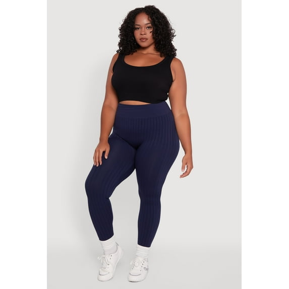 Womens Plus Size High Waisted Ribbed Knit Seamless Leggings