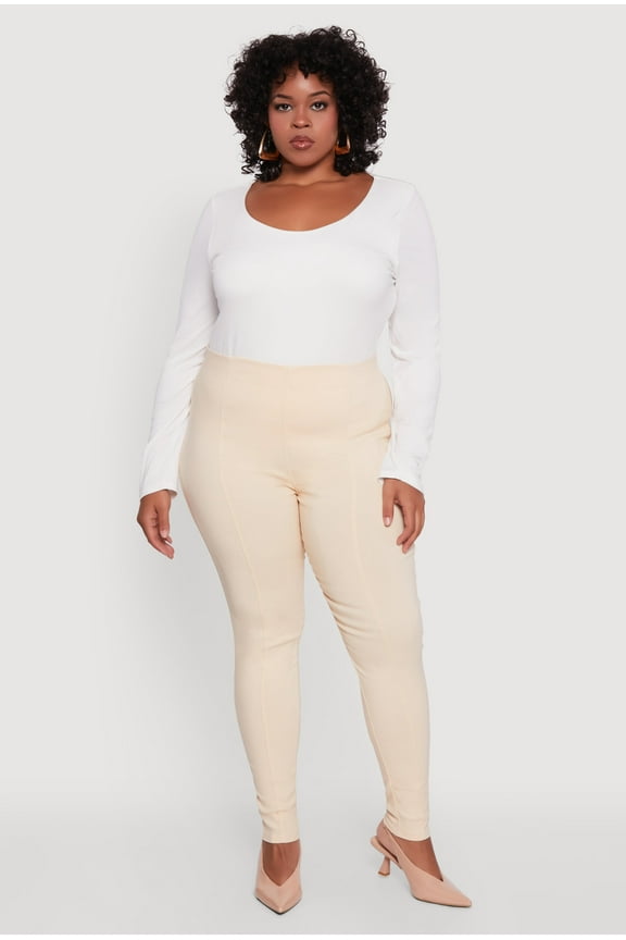 Womens Plus Size High Waisted Skinny Leg Pintuck Pants