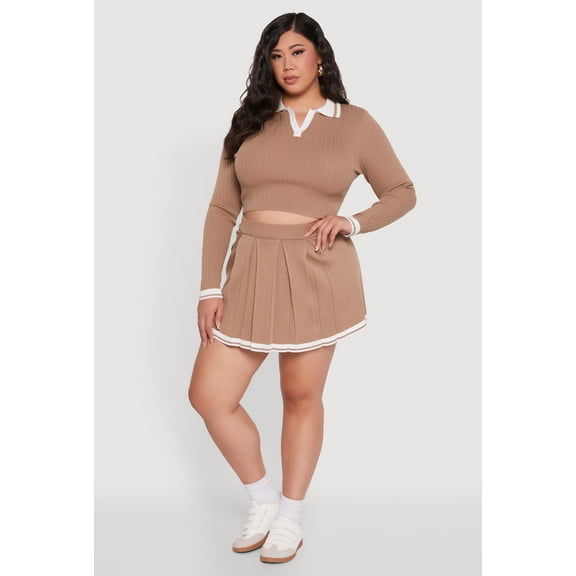 Womens Plus Size High Waisted Varsity Stripe Pleated Skort