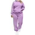 thumbnail image 1 of Womens Plus-Size Hooded Sweatshirt Set, Round Neck Pullover With Pockets + Sweat Pants For Cold Weather Gatherings Purple XL, 1 of 6