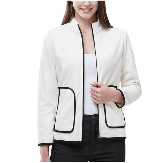 Womens Plus Size Hoodies Jackets Solid Color Warm Up Casual Loose Long Sleeve Zip Up Cute Trendy Pullover Sweatshirt Tops,White,M