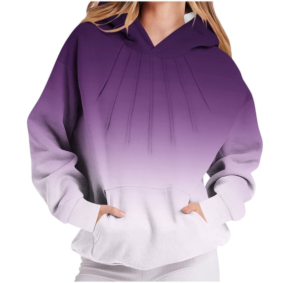 Womens Plus Size Hoodies, Long Sleeve Pullover for Women Fall Fashion Loose Fit Ombre Tie Dye Hooded Sweatshirts S-3XL