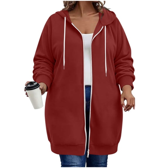 Womens Plus Size Hoodies Long Tunic Loose Fit Zip Up Sweatshirt Drawstring Casual Oversized Comfy Fall Coat with Pockets