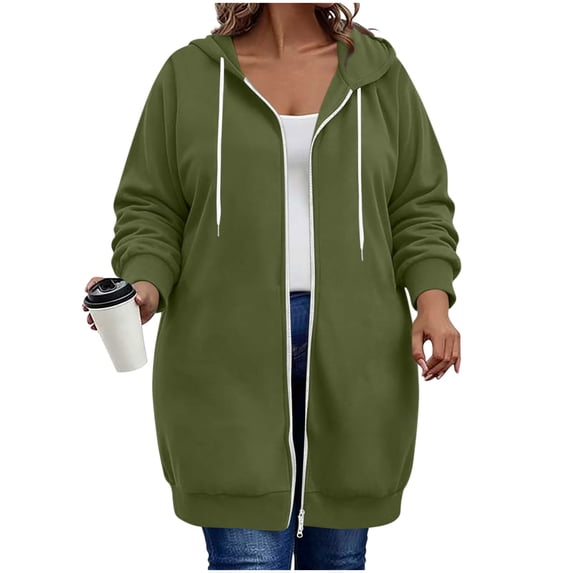 Womens Plus Size Hoodies Long Tunic Loose Fit Zip Up Sweatshirt Drawstring Casual Oversized Comfy Fall Coat with Pockets