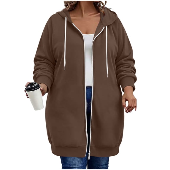 Womens Plus Size Hoodies Long Tunic Loose Fit Zip Up Sweatshirt Drawstring Casual Oversized Comfy Fall Coat with Pockets