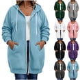 thumbnail image 1 of Womens Plus Size Hoodies Long Tunic Loose Fit Zip Up Sweatshirt Drawstring Casual Oversized Comfy Fall Coat with Pockets, 1 of 7