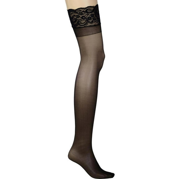 Womens Plus Size Hosiery Sheer Lace Top Black Thigh High Stockings For Garter Belt