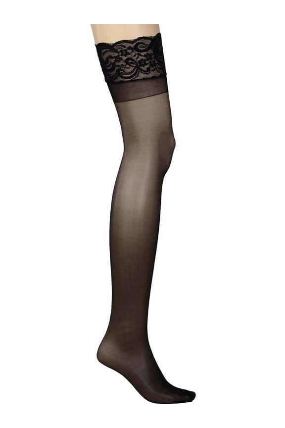 Womens Plus Size Hosiery Sheer Lace Top Black Thigh High Stockings For Garter Belt