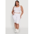 thumbnail image 1 of Womens Plus Size Hyperstretch High Waisted Bermuda Shorts with Faux Button, 1 of 5