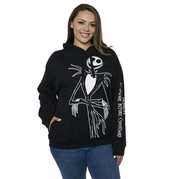 Womens Plus Size Jack Skellington Hoodie Pullover Nightmare Before Christmas