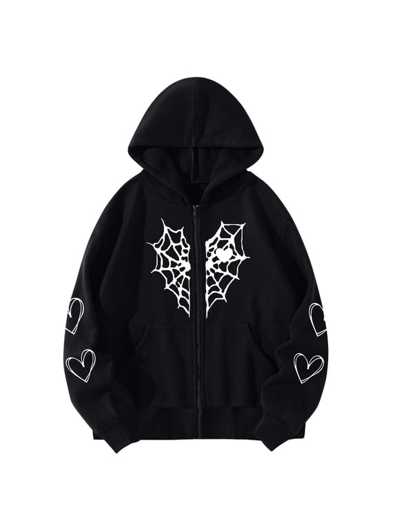 Womens Plus-Size Jacket Goth Zip Up Hoodie Emo Grunge Graphic Hoodies Y2k Punk Streetwear Jacket Oversized Vintage Acid Wash Pullover