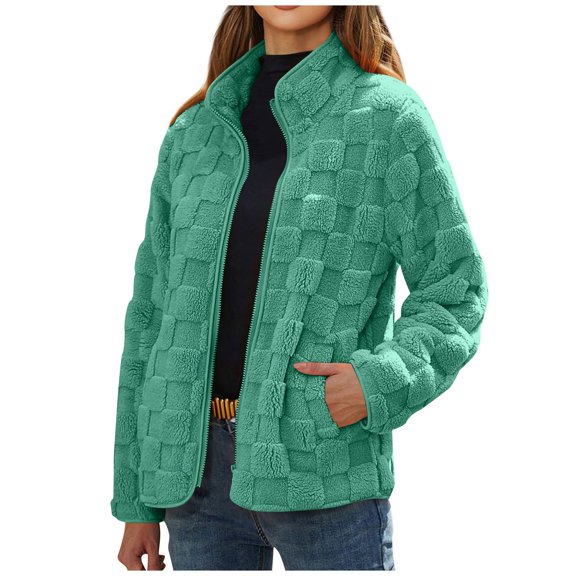 Womens Plus Size Jacket, Solid Color Oversized Plush Lined Design, Inclusive Sizing for BBW & Curvy Fashion Winter Outerwear CollectionGreen2XL
