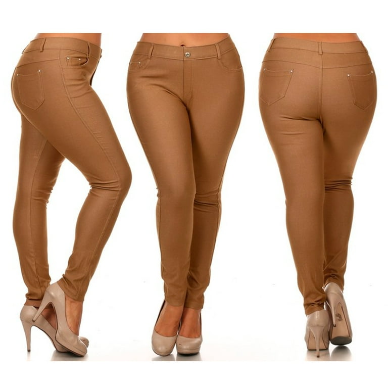 Womens Plus Size Jeggings Cotton Skinny Jeans Look Stretch Khaki Gold Pants  2XL 