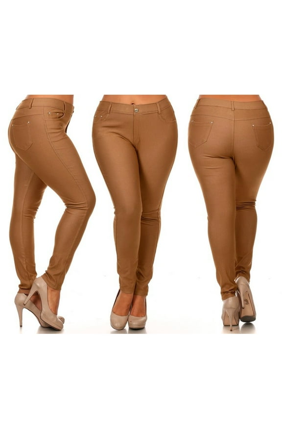Womens Plus Size Jeggings Cotton Skinny Jeans Look Stretch Khaki Gold Pants XL