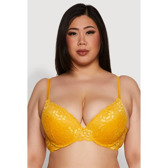 Womens Plus Size Lace Padded Push Up Bra with Adjustable Straps