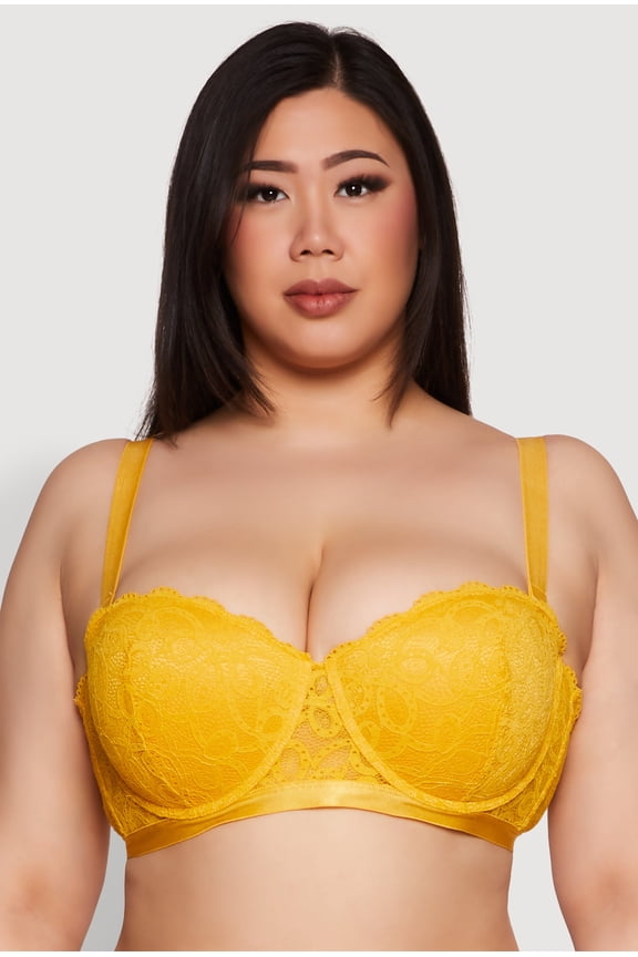 Womens Plus Size Lace Padded Push Up Bra with Adjustable Straps