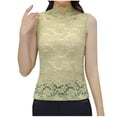 thumbnail image 1 of Womens Plus Size Lace Tank Tops Sheer Sleeveless Undershirt Elegant Mock Neck Long Sleeve T Shirts, 1 of 7