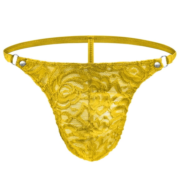 Womens Plus Size Lace Thong XL Vibrant Yellow Floral Sheer Underwear Adjustable Comfortable 1-Pack,Size XL