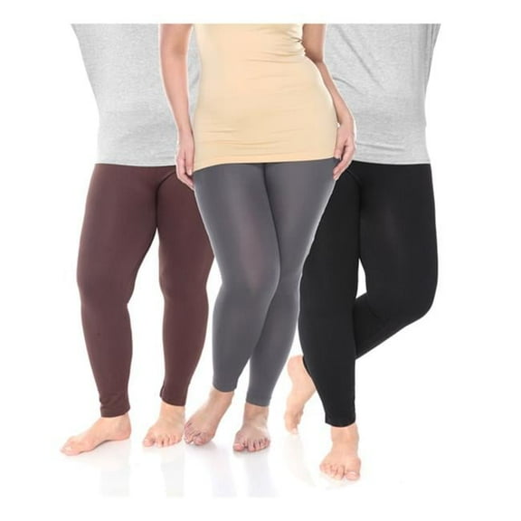 Womens Plus Size Legging, Black, Grey & Brown - One Size - Pack of 3