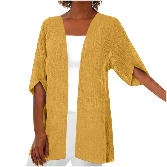 Womens Plus Size Lightweight Cardigan Open Front Short Sleeve Casual Loose Fit Beach Cover Up
