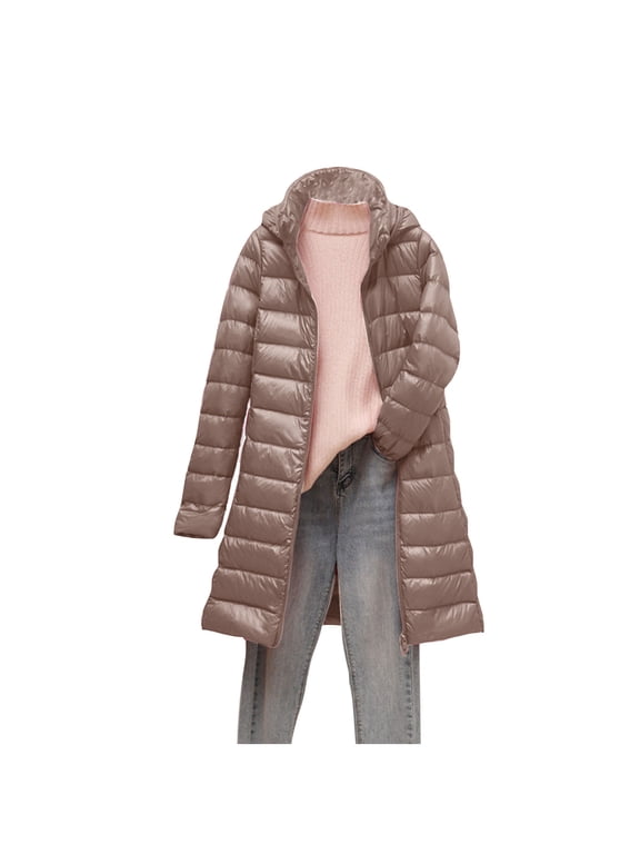 Womens Plus Size Lightweight Down Jacket Mid Length With Detachable Hood Slim Fit Thin For Versatile Winter Layering Womens Winter Coats